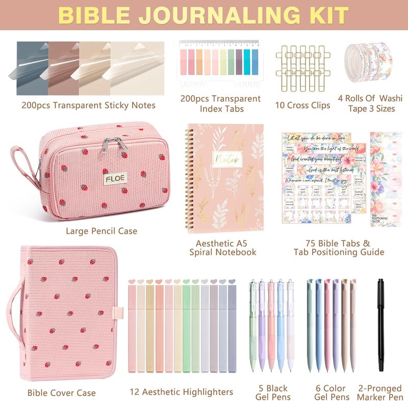FLOE Bible Study Supplies Journaling Kit for Women with Bible Cover Case, Valentines Day Christian Gifts for Women, Bible Study Tools Accessories Set w/ Highlighter Pen, Pencil Case Notebook Annotation Kit - Image 2